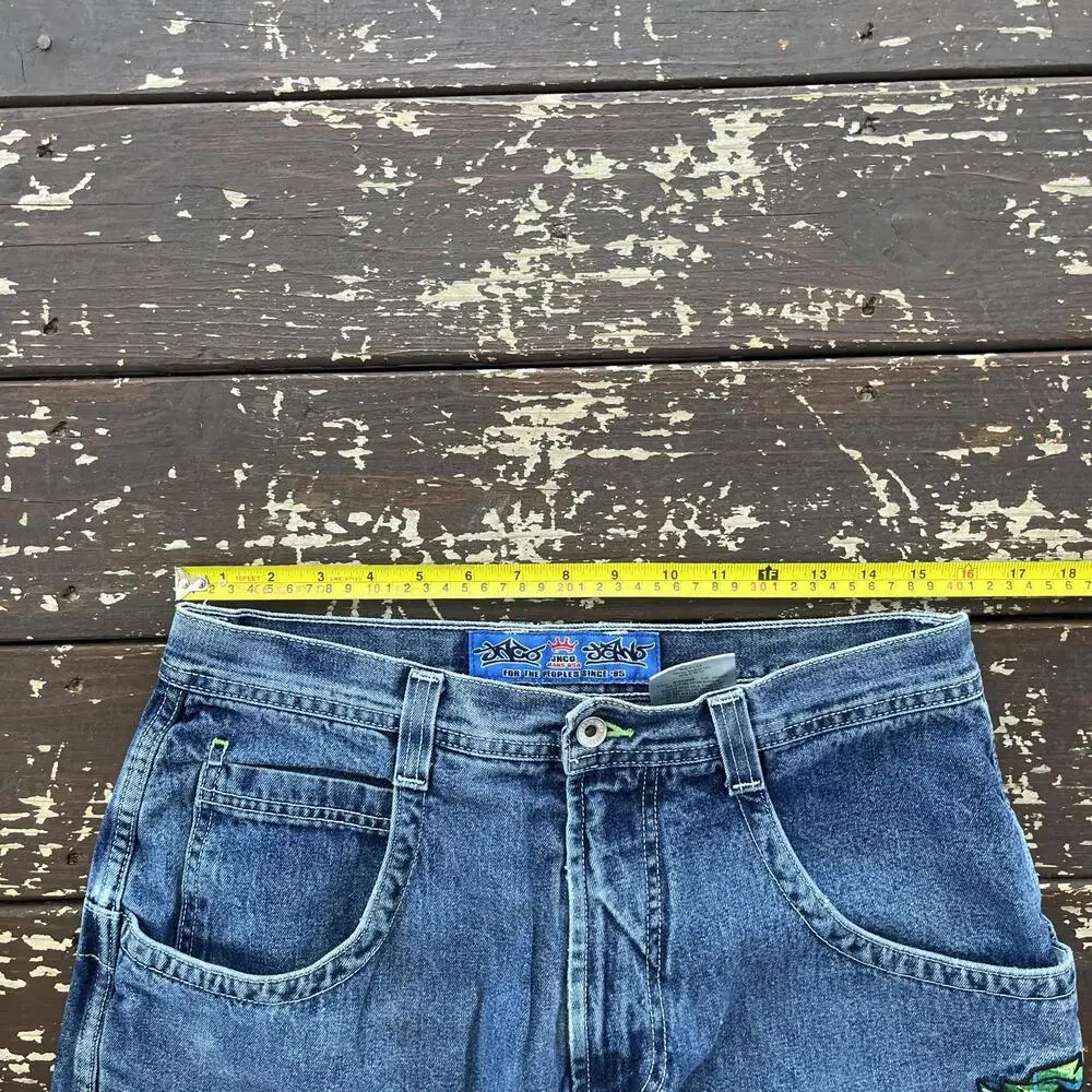 (32x28) Vintage 90s Y2K JNCO Jeans Scroll Embroidered Faded Distressed - Picture 6 of 8